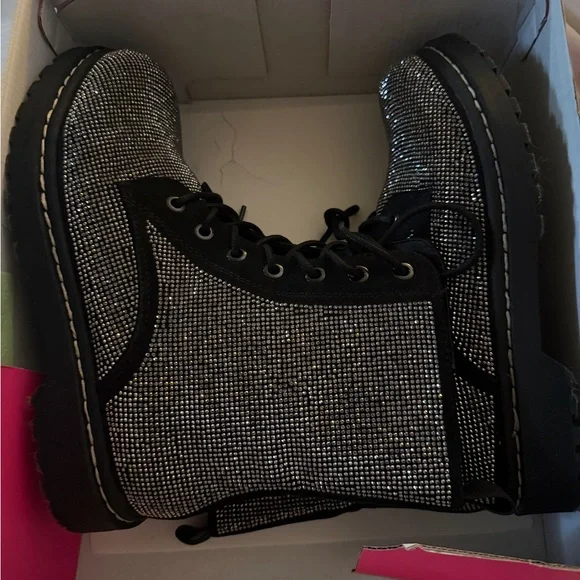Betsey Johnson Rhinestone Combat Boots - Black - Picture 5 of 5